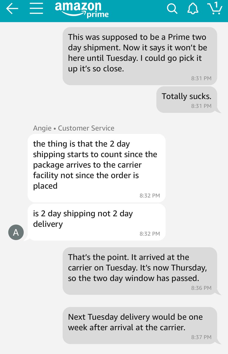 TamBouret's tweet photo. My two-day @amazon prime shipment has turned into a delivery nightmare. Where’s my TV that was out for delivery this morning?! And now they are arguing with me. #fixitamazon https://t.co/IrETlSqr6I