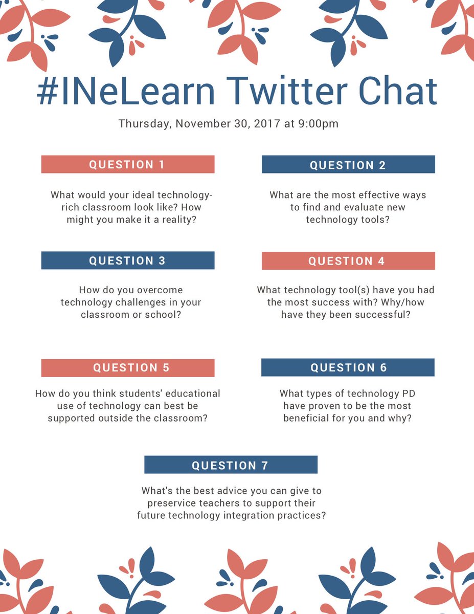 miss_sunday1's tweet photo. Here are the questions for the twitter chat happening in 20 minutes! #INeLearn https://t.co/J3npPQYdoF