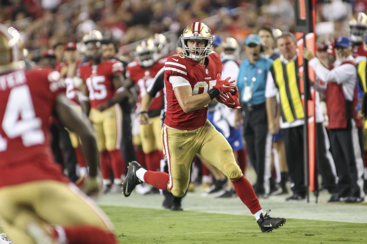 ColuzziKicking's tweet photo. George Kittle- The starting Tight End for the San Francisco 49ers got himself some Coluzzi Kicking Swag, did you? @gkittle46 thanks for the shoutout big man! Miss playing with you at Iowa. 🏈💣 #BombSquad #CKSwag #49ers #AllDay https://t.co/EnOnICx080