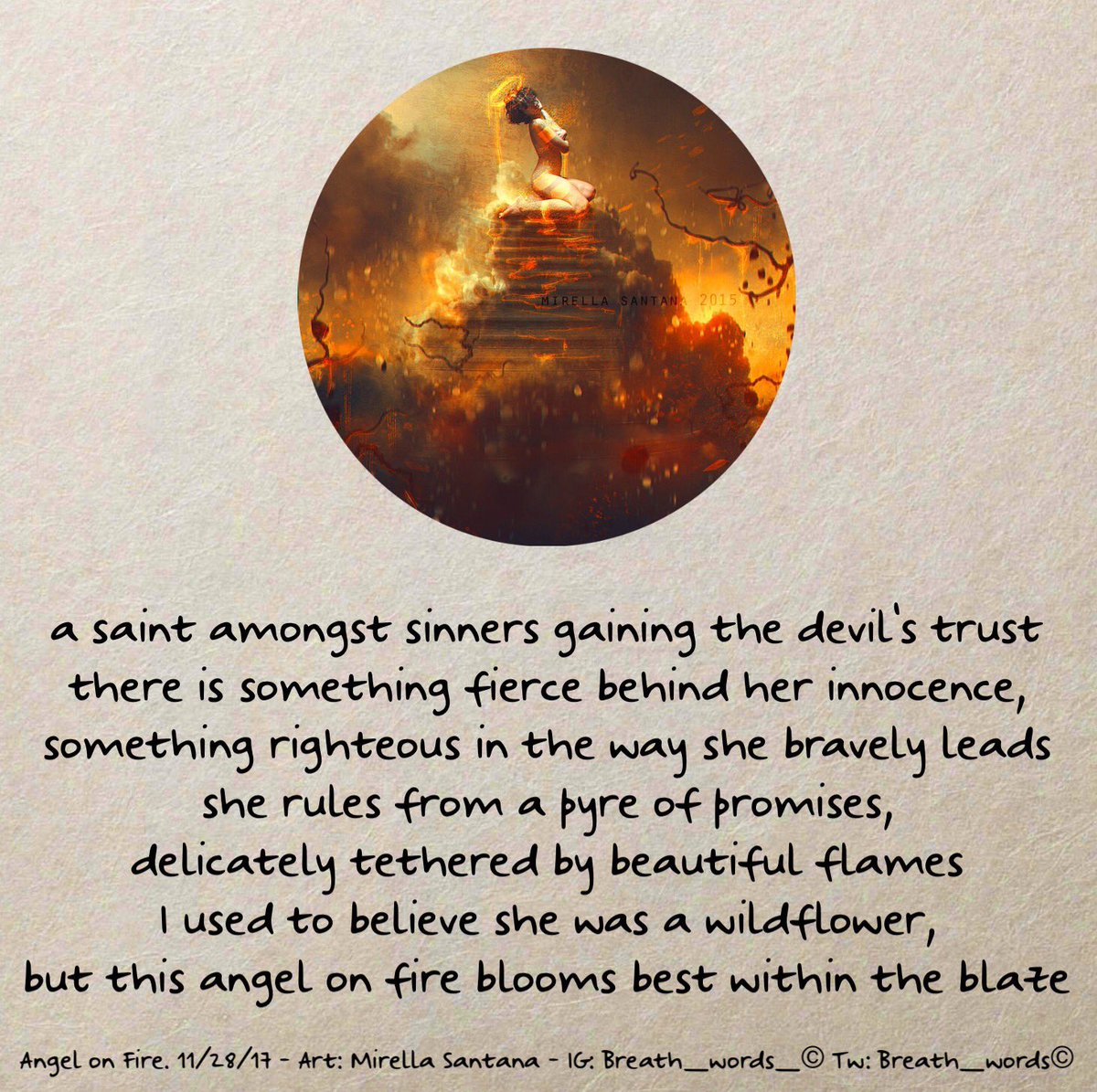 breathwords's tweet photo. Angel on Fire.
๐ธ Mirella Santana
#jiltedverse #MagickAngel
#novemberfalls #novherethere #pwnov #poember https://t.co/WNUyYXEyfz