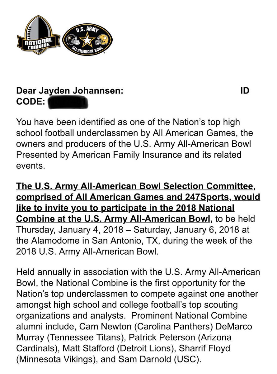 JaydenJohannsen's tweet photo. Honored and Excited to be invited to the Army Underclassman Combine! https://t.co/GLSmv3wYYm
