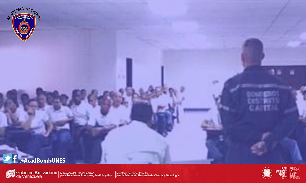 AcadBombUNES's tweet photo. Academia Nacional de Bomberos
Fecha: 30-11-17
Hora: 08:30"
Lugar: Auditorio CEFO El Cafetal
Actividad: Taller de Porte y Buenos Hábitos
Responsable: Cnel. MGs (B) Jesús Mata Márquez
@MIJPVenezuela 
@Mppeuct 
@VGRPC 
@DGNBEnLinea 
@UniversidadUNES https://t.co/cf3UWuTlwB