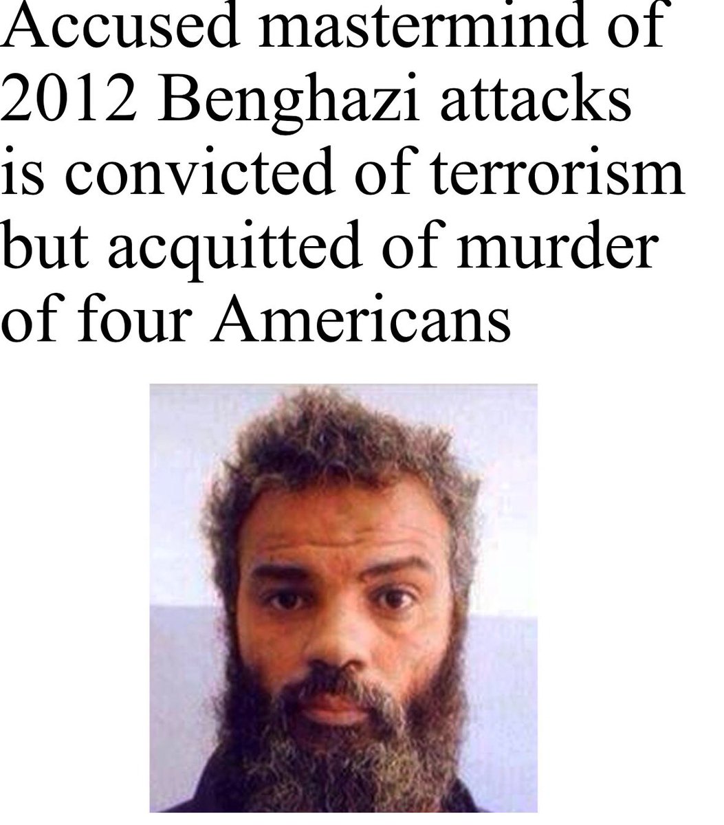 vmwilliamson1's tweet photo. What total BS from both juries Benghazi perpetrator not guilty of murder, but 4 dead Americans, no justice for them.
Illegal alien not guilty but no justice for American Kate Steinle who he killed. 
 Both juries should be ashamed!!! https://t.co/QyVMdCVhZ5