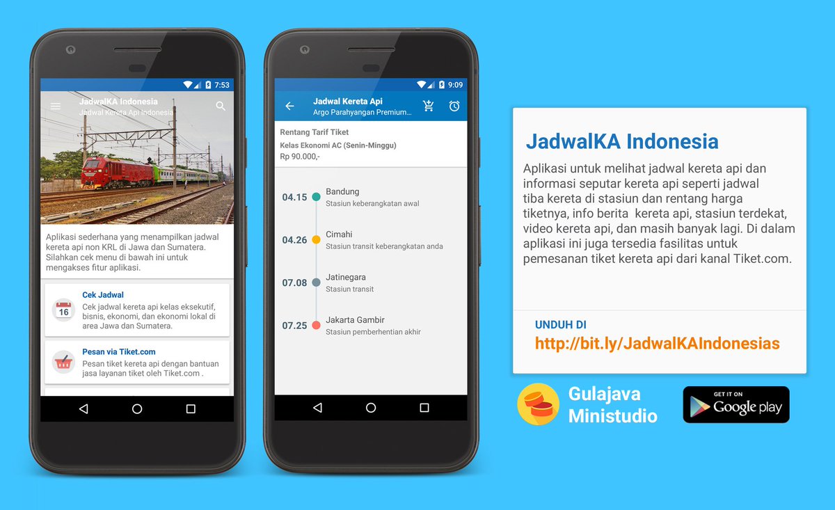 GulajavaMini's tweet photo. Sobat Kereta, Pembaruan aplikasi @JadwalKA Indonesia versi 5.2.2 sudah tersedia di Google Play Store.

Aplikasi ini dapat diunduh di Google Play Store di :
https://t.co/FMUzYOwVPF https://t.co/k1mB3nrmio