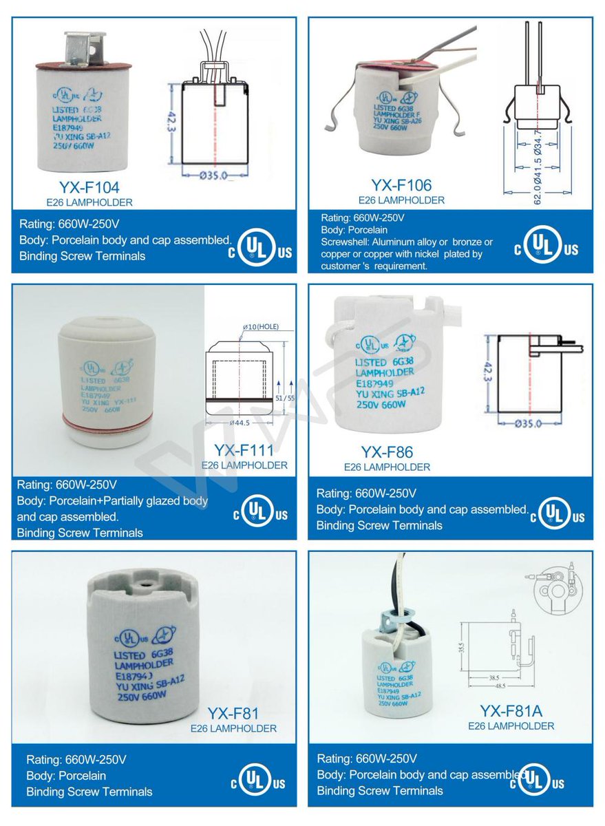 Sarah11211128's tweet photo. #morning #lightsocket #YuXing
lampholder from the installation of ways it can be divided into bayonet, screw, etc., from the production of materials it can divided into bakelite, plastic, metal, ceramic and other materials. https://t.co/pjf3f0kW6h