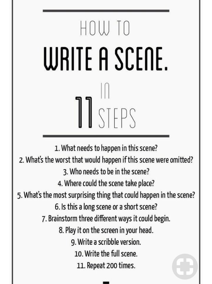 tinatruaxauthor's tweet photo. How to write a scene in 11 steps. #amwriting #writerslife #writingtips #writingscene https://t.co/K0jjxSooT6