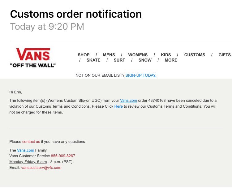 vans customer support email