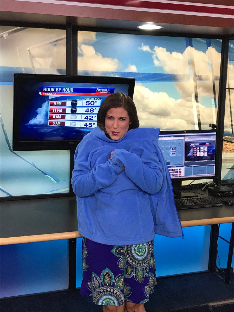 MJuricaCBS47's tweet photo. It’s so cold in the studio this is how I hang between hits ⛄️#ItsColdInside https://t.co/sAamBGjR4p