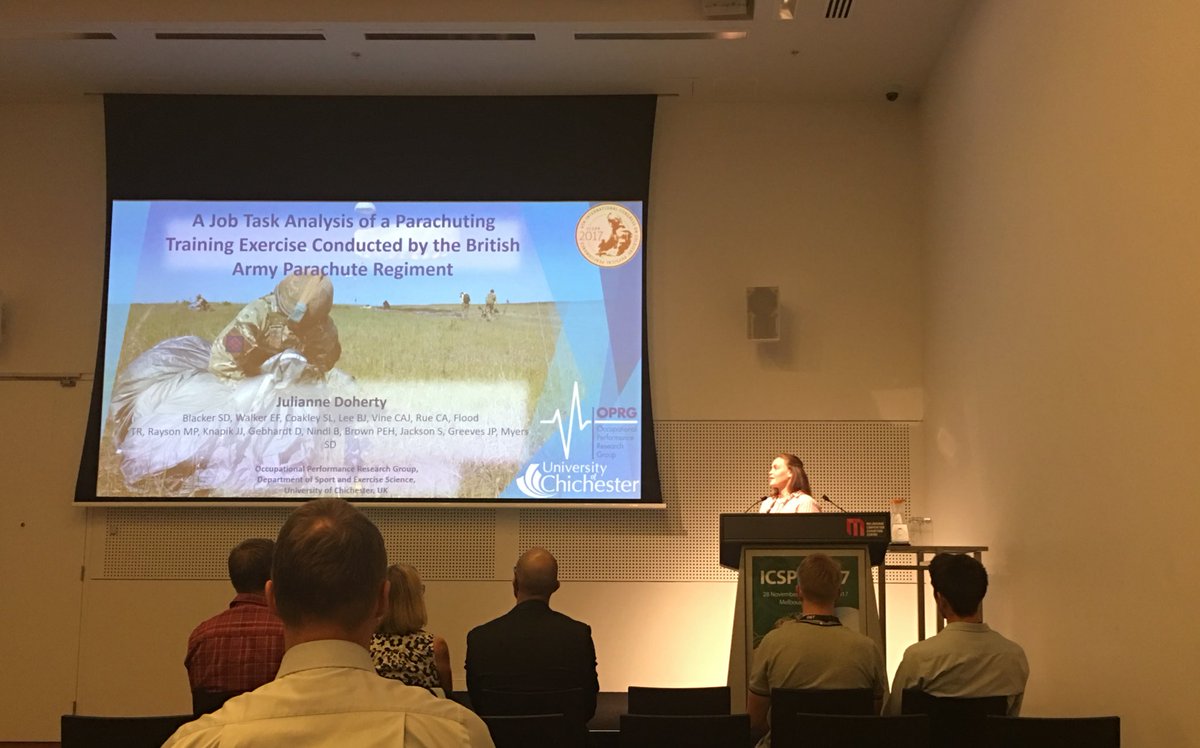 ella_walker's tweet photo. .@JulianneDoherty doing @OPRG_UniChi proud this afternoon at #ICSPP2017 - a great summary of our large MOD project and presentation of some really interesting data collected out in the field with UK Paratroopers https://t.co/E85IHRgLpP