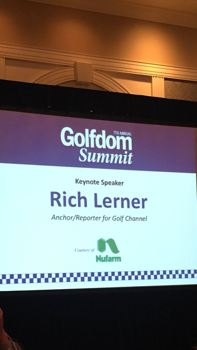 wallygresham's tweet photo. Great talk tonight from @RichLernerGC .. @Golfdom #GolfdomSummit thanks again @SethAJones and everyone involved with putting it together! https://t.co/pbi3JVzxky