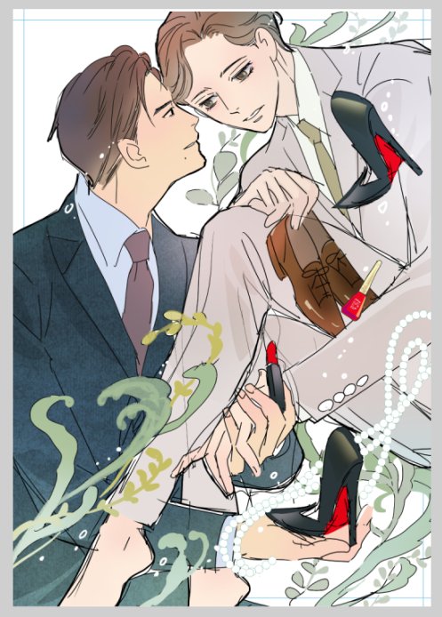 安西リカ先生「人魚姫のハイヒール」カバーのラフ、ヒバナの「着火男子図鑑」で描かせていただいた文化住宅男子のラフ 