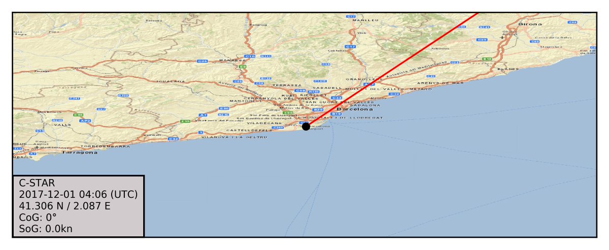 CstarWatch's tweet photo. C-STAR last position indicates it is stopped at 41.306 N / 2.087 E, 5 minutes ago. #cstar https://t.co/wFtglV889m