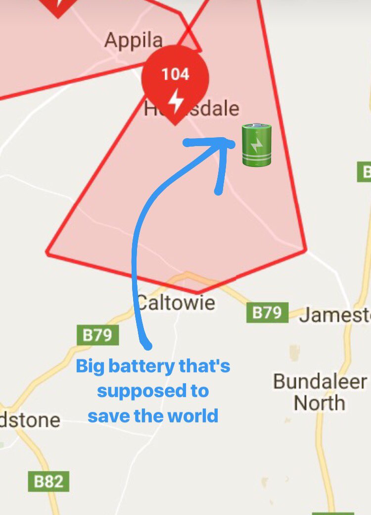 JKBreezyHillAg's tweet photo. 🔹 SA's power price's - painful            🔹$100M magic battery to provide stability to the grid - expensive 🔹The district of Hornsdale running on their own generators at the time @JayWeatherill officially opens the battery site - PRICELESS 😂😂😂 #welcometoSA https://t.co/QiOR7yCosm