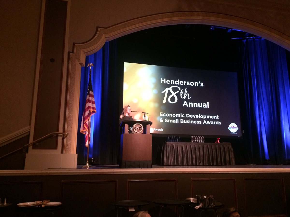 cityofhenderson's tweet photo. Congrats to all the winners at tonight's 18th annual Henderson Economic Development & Small Business Awards. Presenters incl'd Councilman @DanShawNV & Councilwoman Gerri Schroder & the evening's co-host was our own Economic Development Director Barbra Coffee. https://t.co/x4WR7ojycC
