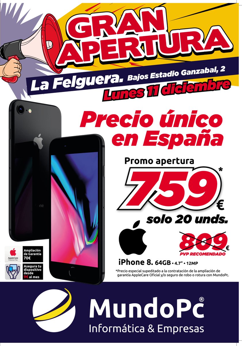 tiendasmundopc's tweet photo. ¡¡El lunes 11 de diciembre abrimos!! Y lo hacemos con Promociones a lo Grande, únicas y exclusivas para el día de apertura 💻📱👌

¡¡En La Felguera. Bajos Estadio Ganzábal, número 2!! #TiendasMundoPC

https://t.co/nTrSvUPMGH https://t.co/pKYiIDLw6R