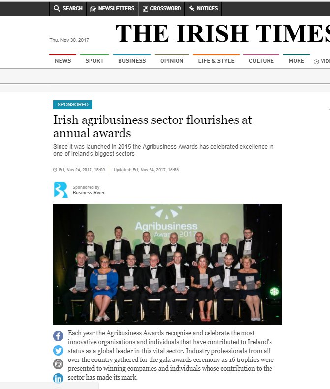 Coverage of the Agribusiness Awards is now featured in the Irish Times online! Click the link below to read all about the night. We look forward to seeing you all again next year! ow.ly/3QXe30gVjZI