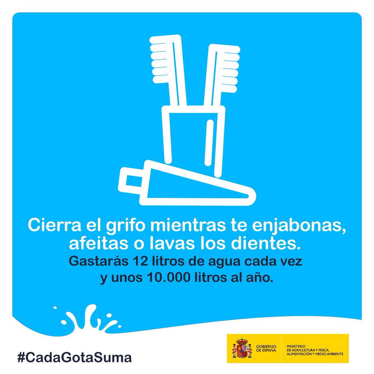 CH_MS's tweet photo. Cierra el grifo mientras te enjabonas, afeitas o lavas los dientes porque #CadaGotaSuma https://t.co/VBNn10UOjf