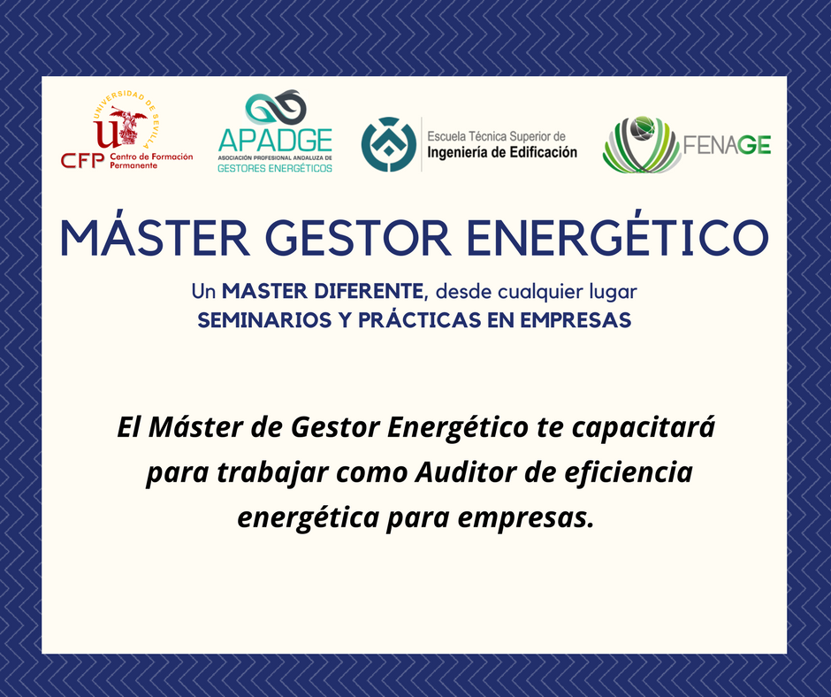 MasterGE_US's tweet photo. El Máster de Gestor Energético te capacitará para trabajar como Auditor de eficiencia energética para empresas. + Info ➡️ 954 502 501 y en info@apadge.com #MasterGE2018 #Empleo #Formacion #Emprendimiento #GestorEnergetico https://t.co/fnpRgIi5hj