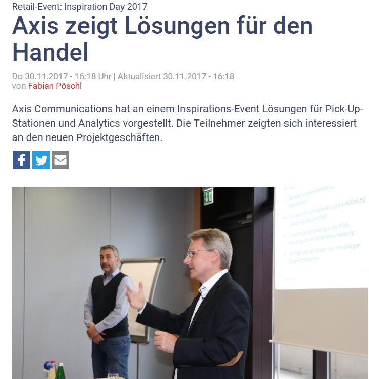 Axis_DACH's tweet photo. Retail-Event: Inspiration Day 2017 in Zürich: Axis zeigte Lösungen für #SmartRetail #Einzelhandel https://t.co/bGytpdE0OE via @itmarkt #Axis_Retail https://t.co/9SdJ4cnKVx