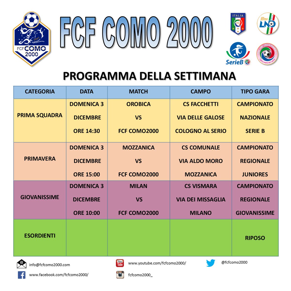 FCFCOMO2000's tweet photo. programma per il 3 dicembre https://t.co/Q27ItUR8bp