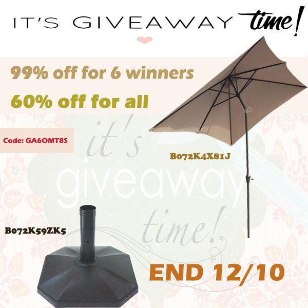 ONLY $0.34!!!!
#Giveaway #Coupons #deals #sweepstakes 
99% off for rectangular umbrella &amp; base valued at $85.98. 
Enter bit.ly/2niBBe8
>>>amzn.to/2AfkAUX 
>>>amzn.to/2zuYIUe
BONUS Deal Code GA6OMT8S for 60% off.