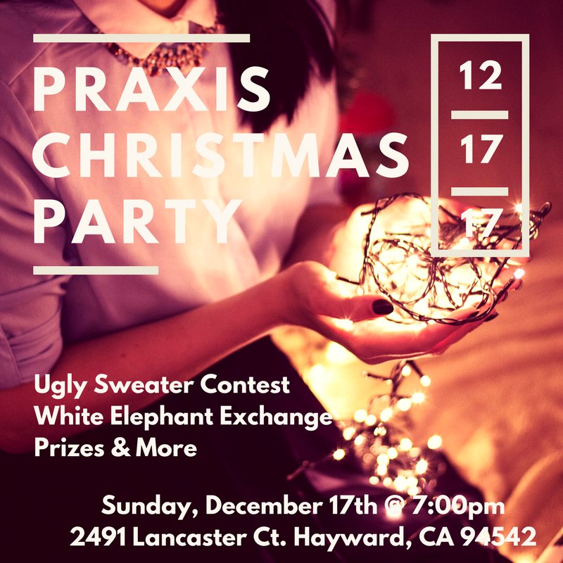PraxisCV's tweet photo. The end of the year is almost here! Here are our last events of the year! Kids Against Hunger Christmas Party Dec 6, Praxis Candle Light Service Dec 10, Praxis Christmas Party Dec 17 #praxiscv #eastbay #3crosses #college #collegelife #christmas #tistheseason https://t.co/BJ2LHofSAW