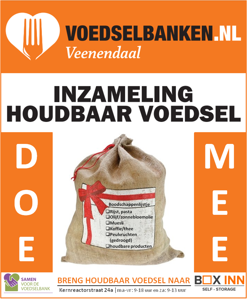 Help een handje samen met buren, vrienden of collega's. Veenendaal SAMEN voor de Voedselbank! De hele decembermaand kan ook u/jij houdbare producten doneren. Dank!