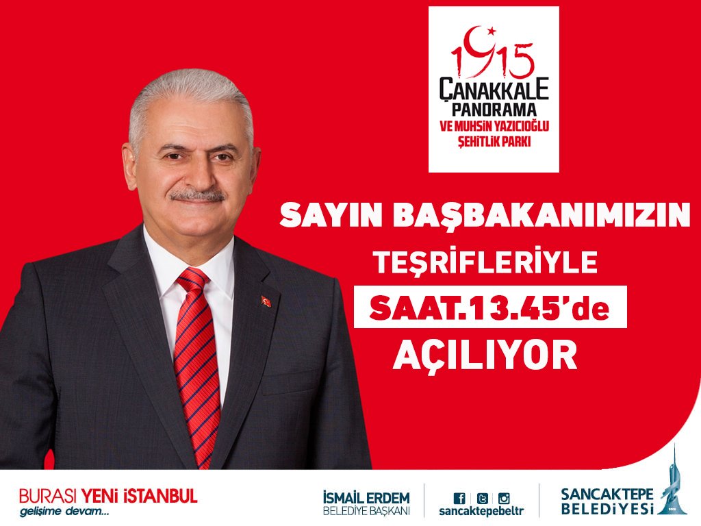 SancaktepeBeltr's tweet photo. 1915 Çanakkale Panoroma ve Muhsin Yazıcıoğlu Şehitlik Parkı Sayın Başbakanımızın teşrifleriyle SAAT: 13.45'de  Açılıyor.
#Panorama1345teAçılıyor https://t.co/3KU2Eorjwk