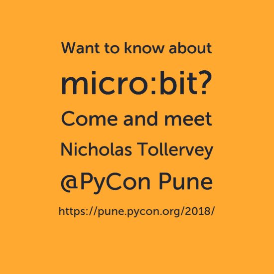 Does hardware excite you more than software? Or are you a software dev who always found hardware difficult? Come and learn about micro:bit with <a href="/ntoll/">Yentoll</a> #pyconpue2018
Register at pune.pycon.org/2018/register