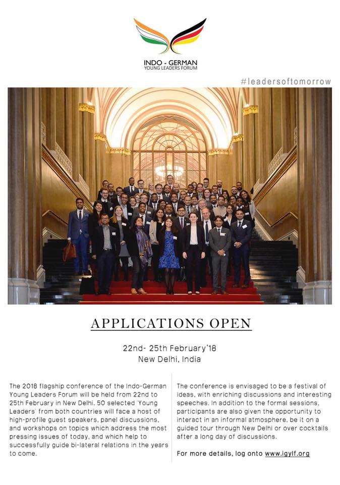 GI_MMB_NewDelhi's tweet photo. #leadersoftomorrow #igylf #igylf2018 

We are looking forward to welcoming some of the most promising high-potentials from both countries to the conference.

To apply and for more Info, log onto :  https://t.co/hB2iDxnZIf
Application closes on 3rd December 2017. https://t.co/LIiLlTv4KD