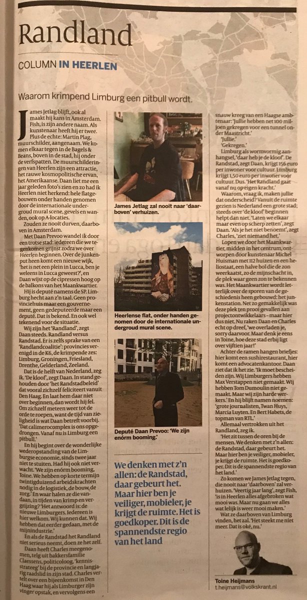 tom_hanssen's tweet photo. Vandaag in de #VK: waarom krimpend #Limburg een pitbull wordt. #JamesJetlag #Fish #Heerlen #Maankwartier https://t.co/JJRyVVZQES