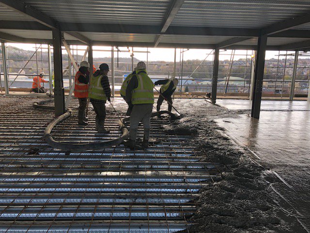NSDecking's tweet photo. Despite plunging temperatures, NSD working hard to maintain programme by pouring concrete in freezing conditions at Huddersfield https://t.co/vtybgQIfvF