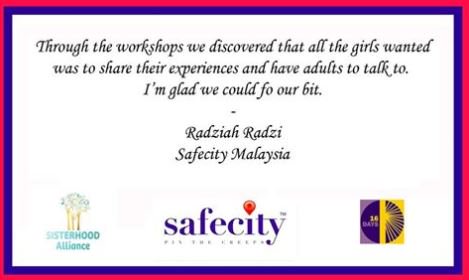 TheSafecityApp's tweet photo. It is tough to #breaksilences. Our partners Sisterhood Alliance are doing a tremendous job in helping girls and women.
#SafecityMalaysia #16Days #Education The Official 16 Days of Activism Against Gender Violence Campaign Radziah Radzi Elsa Dsilva Vital Voices https://t.co/Wk27KyzHzG