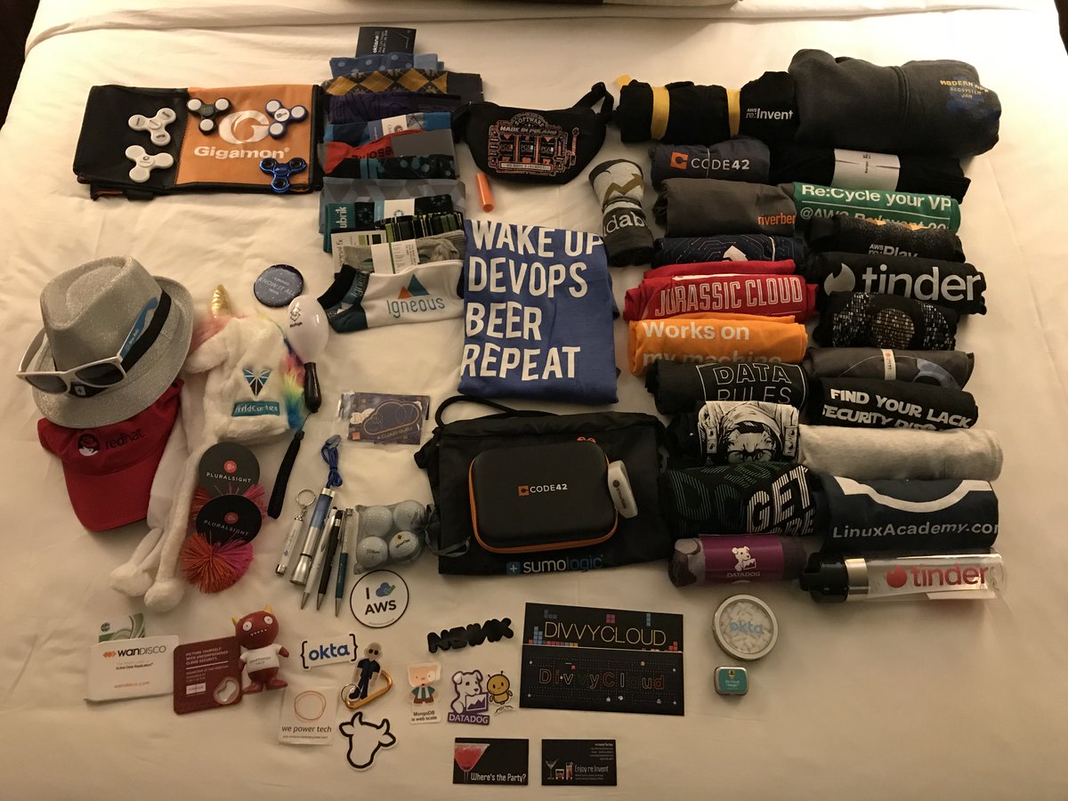 Thanks to all the vendors in the expo and at the parties. This has been all kinds of fun! 

reInventParties.com/swag.html

#reInvent