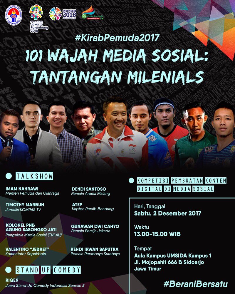 Generasi muda, generasi melek teknologi, pintar memilah informasi, biar nggak mudah percaya sama berita-berita bohong.Jangan lupa "baca" sebelum "sebar" ya. 
.
Yuk jadi generasi #antihoax.Kita ngobrol bareng besok Sabtu ya di UMSIDA 😊-IN
#KirabPemuda2017
#BeraniBersatu
#zona2nih