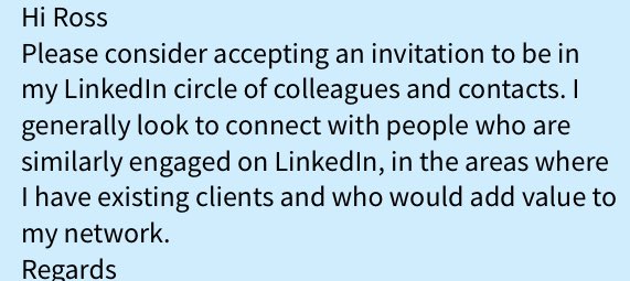 RussHaworth's tweet photo. Don’t get me wrong, I love a personalised Linked In request, but it normally helps if you get the persons name right!
#RussnotRoss
#LinkedIn
#LinkedInTips https://t.co/hvI4u63Msb