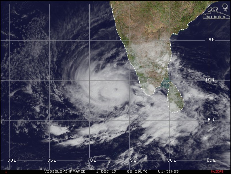 jnmet's tweet photo. #Ockhi now a severe cyclonic storm; some additional strengthening possible next couple of days. Ockhi will weaken significantly before possibly impacting #Gujarat around midweek next week. #India https://t.co/JkrhHgmGhv