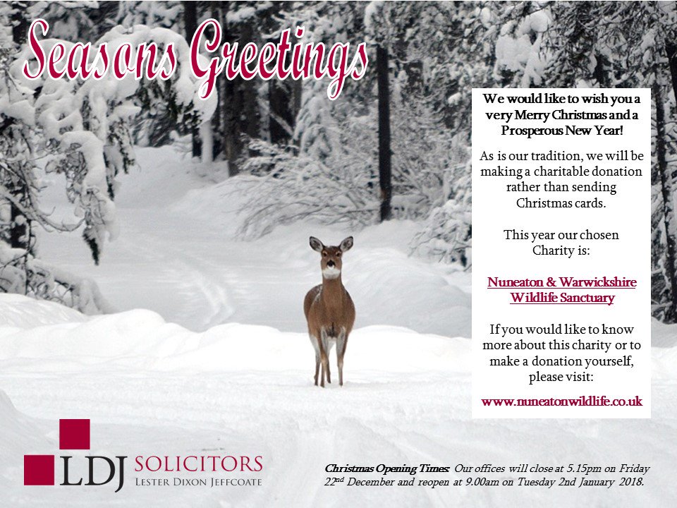 Seasons Greetings from all at LDJ Solicitors! <a href="/WarksWildlife/">N&W Sanctuary</a>