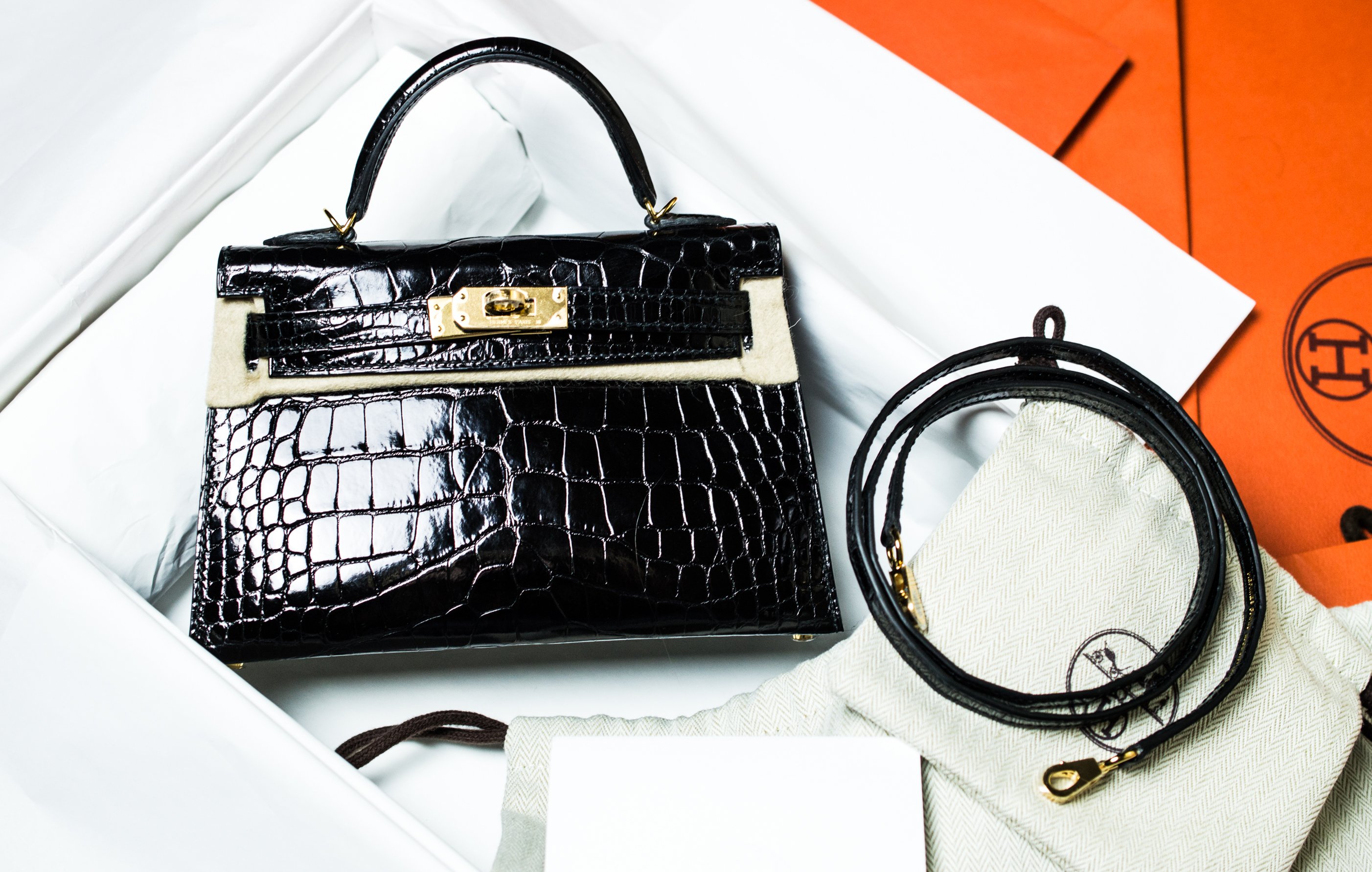 hermes mini kelly black croc