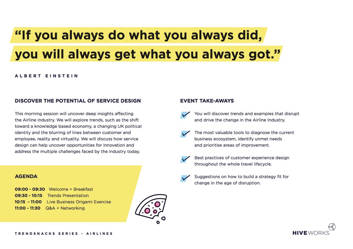 Hiveworks_'s tweet photo. There are still a couple of seats available for our next #Trendsnacks event on 12/12 in our London office.
This event is focused on how to leverage #ServiceDesign in the #Airlines & #Travel industries ✈️ See details 👇& get in touch to book your spot 😀 https://t.co/r2Zpw2GhBU
