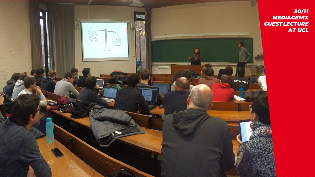 MEDIAGENIX_TV's tweet photo. On stage at #UCL yesterday: MEDIAGENIX software engineers Angela and Thomas. Invited as guest lecturers by Prof. Mens to show how dev theories come to life. MEDIAGENIX’ international growth opens opportunities for software engineers  https://t.co/acp22w6dQw https://t.co/RD61UbM3Zo