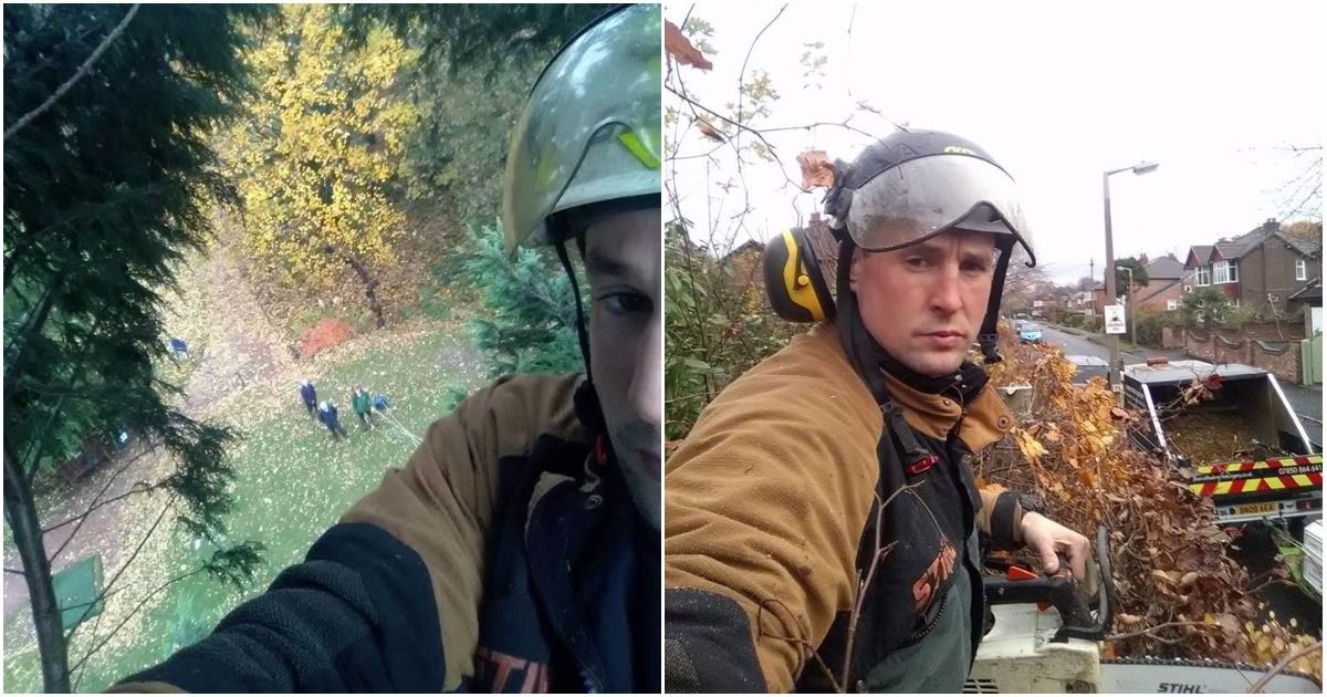 Sussex_Jones's tweet photo. via @MetroUK: Tree surgeon’s final selfie from top of conifer before he fell to his death https://t.co/CwF8RE6by8 https://t.co/f0uhHuGhVK