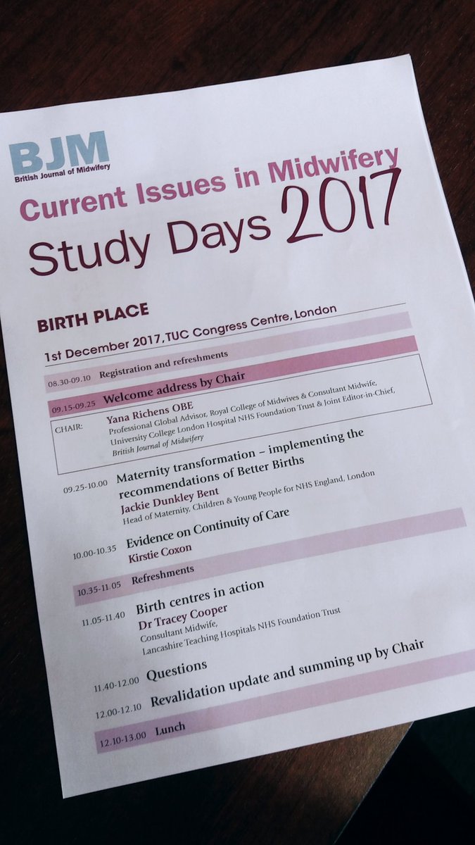 BJM Study Day programme <a href="/BJMidwifery/">BJM</a> #birthplace