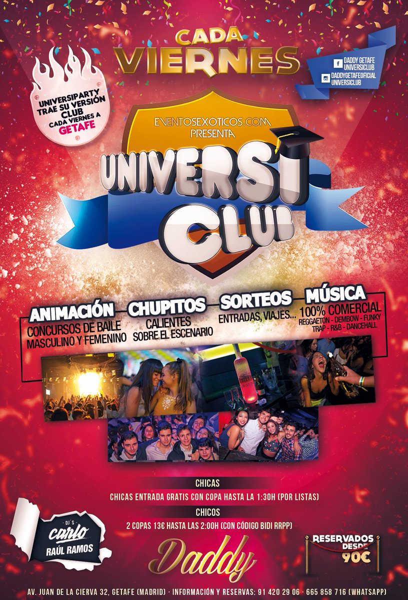 UniversiParty's tweet photo. Vuelve la locura de #Universiclub a #DaddyGetafe๐
Nos vemos ESTA NOCHE con la "versiรณn club" de @UniversiParty ๐๐๐
#Viernes #FelizFinde #Diciembre https://t.co/KH5n0OjfZs