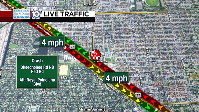 Fatal accident still causing delays on Okeechobee Rd NB/SB at Red Rd #trafficalert https://t.co/cbiaSfI0eM