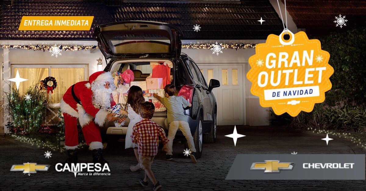 CampesaSA's tweet photo. ¡Llegó diciembre cargado de regalos! #GranOutlet de Navidad, con entrega inmediata de tu Chevrolet para que salgas rodando. https://t.co/Nd2E6Ju5Sw