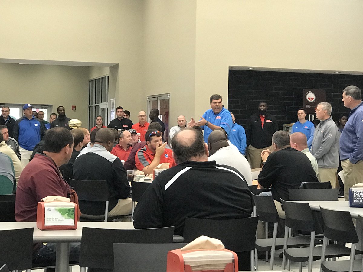 FBSTATEinOXMS's tweet photo. Ole Miss Head Coach Matt Luke addressing MAC coaches this morning before the Gridiron Classic. #gridironclassic #olemiss https://t.co/VMjwd6SQFh