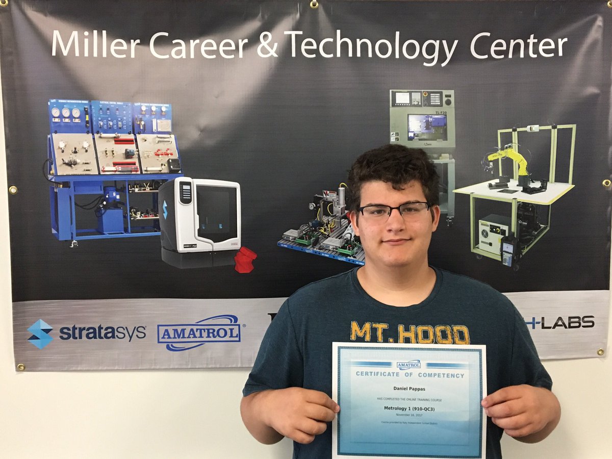 MCTC_MET's tweet photo. Congrats to Daniel for earning his @Amatrol certificate in #Metrology #Solidstudent @THS_Mustangs #stem #themillercareerexperience https://t.co/q7dQttz96y
