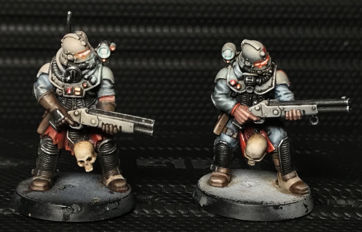 ACoatofGrey's tweet image. Painted up my second goon for my gang. Went a little cleaner this time still need bases. #necromunda #thecompanymen
