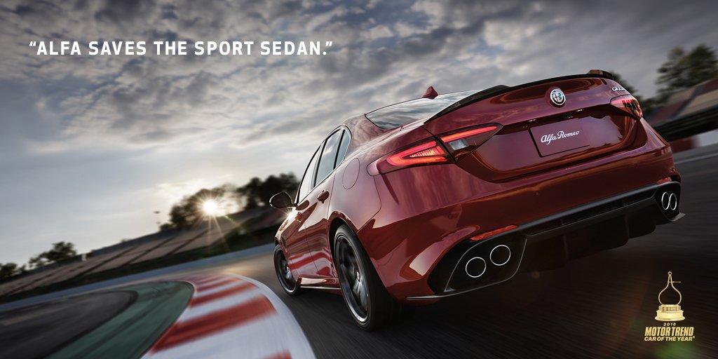 alfaromeoca's tweet photo. With its immediate response, the Giulia takes @MotorTrend’s Car of the Year® as “the new ultimate driving machine.” #MTCOTY https://t.co/U71VWgYHCT